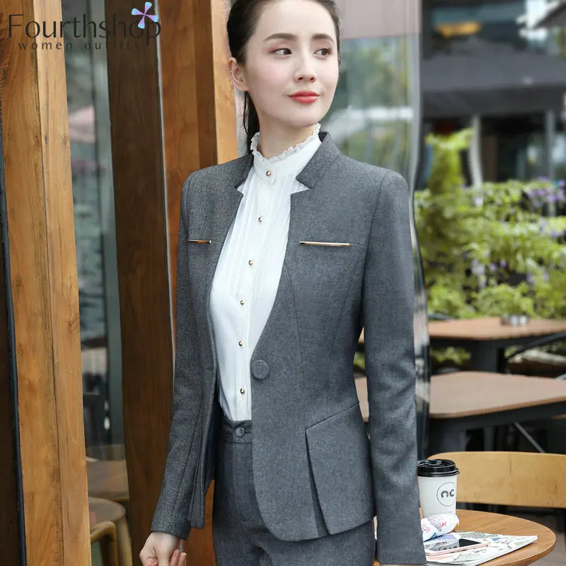 Women Formal Suits Office Lady Work Wear Uniform Design Autumn Winter Pants Blazer Set Fashion Clothes Jacket Suit Female 2023