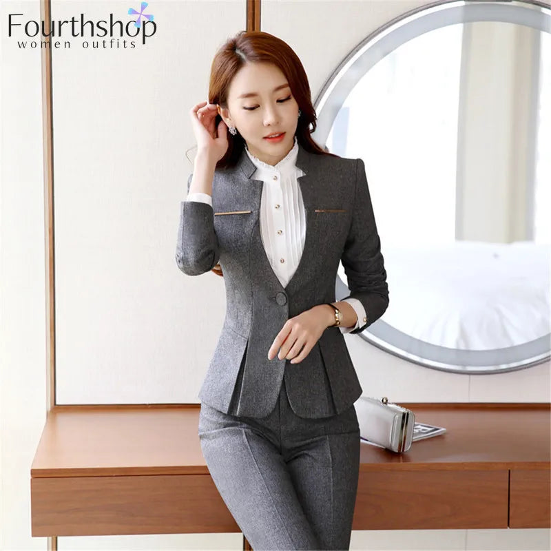 Women Formal Suits Office Lady Work Wear Uniform Design Autumn Winter Pants Blazer Set Fashion Clothes Jacket Suit Female 2023