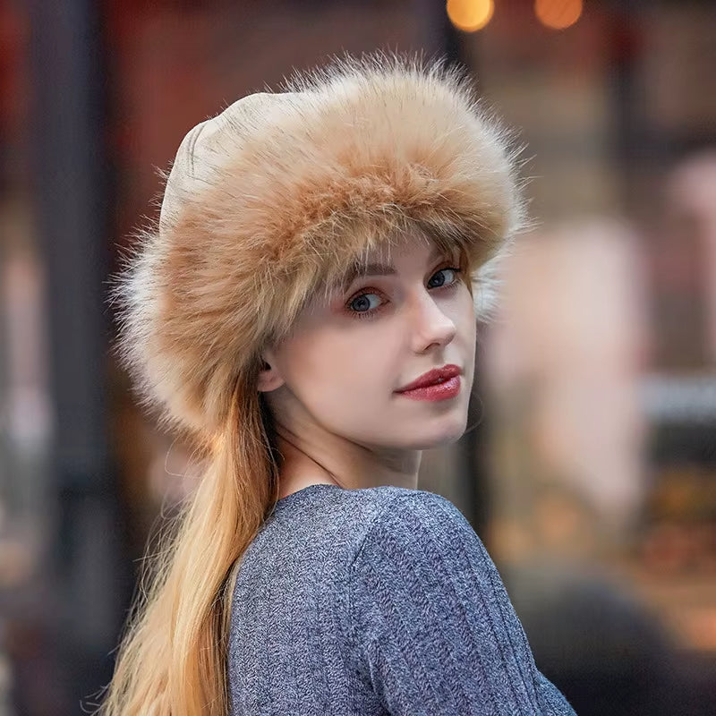 New Thick Warm Russian Hat Ladies Suede Bomber Hat Windproof Women Fur Hat Female Mongolia Cap Women Fox Fur Skullies Beanies