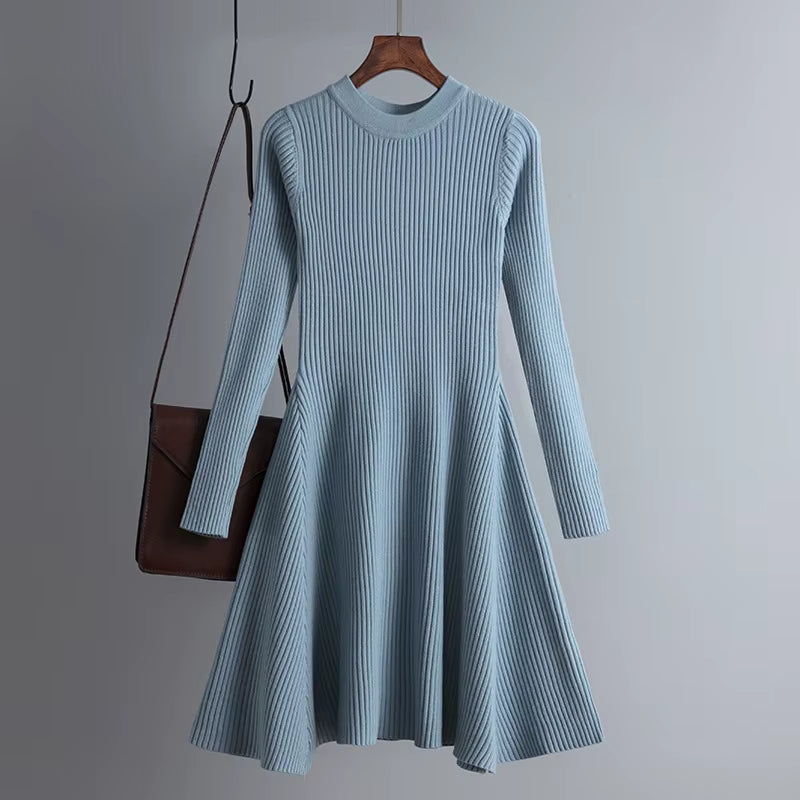 HLBCBG Basic Autumn Winter Short Aline Thick Sweater Dress Elegant Knit Dress Women Slim Mini Dress Female Chic Knit Sexy Dress