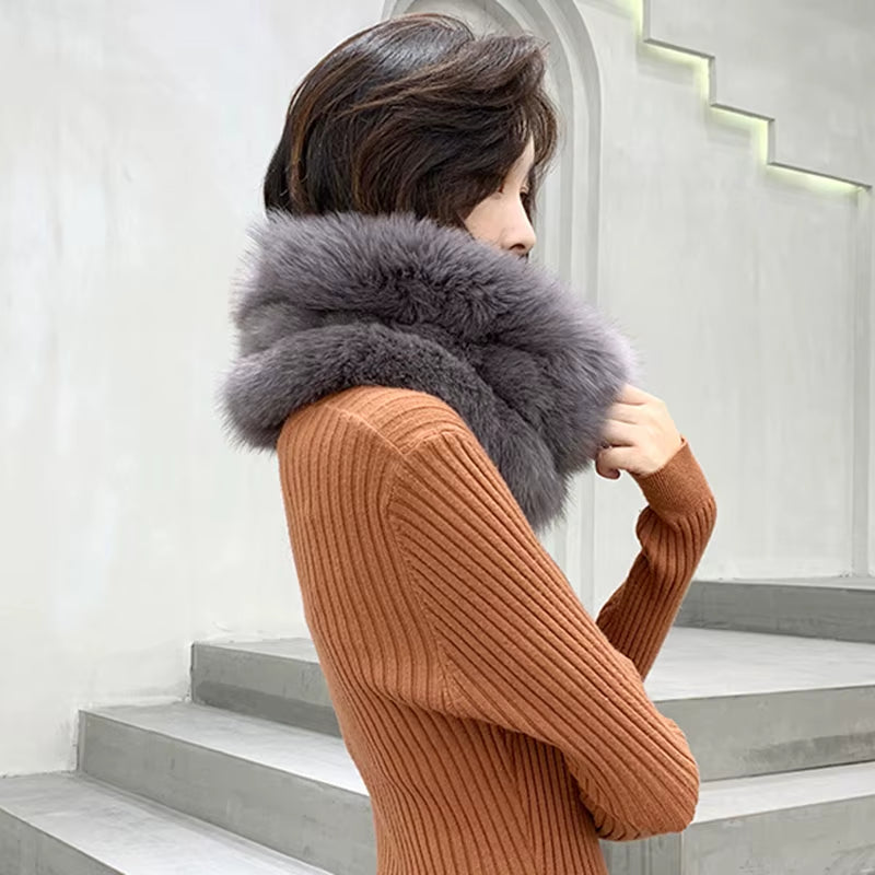 Fashion Winter Real Fox Fur Snood Scarf Women Genuine Fur round Scarves 2025 Hot Sale Ladies Scarfs Warm Neck Warmer Endness
