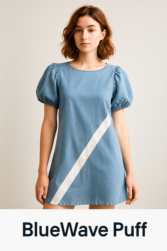 Vestido BlueWave Puff – Estilo Fresco y Elegante