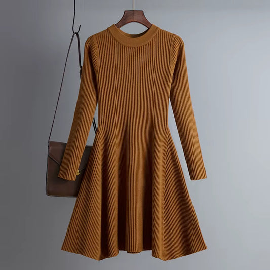 HLBCBG Basic Autumn Winter Short Aline Thick Sweater Dress Elegant Knit Dress Women Slim Mini Dress Female Chic Knit Sexy Dress