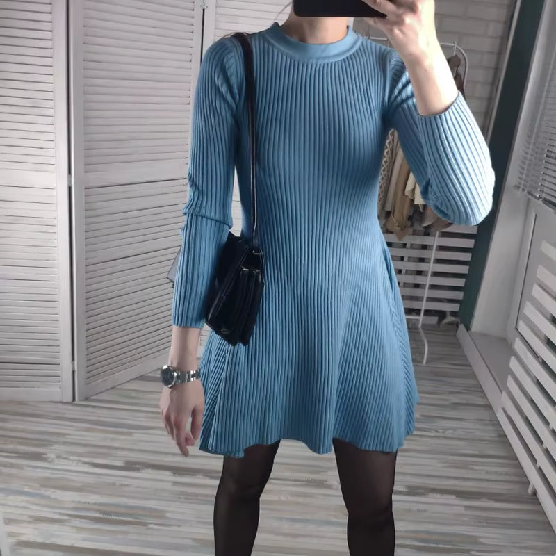 HLBCBG Basic Autumn Winter Short Aline Thick Sweater Dress Elegant Knit Dress Women Slim Mini Dress Female Chic Knit Sexy Dress