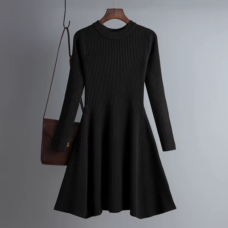 HLBCBG Basic Autumn Winter Short Aline Thick Sweater Dress Elegant Knit Dress Women Slim Mini Dress Female Chic Knit Sexy Dress